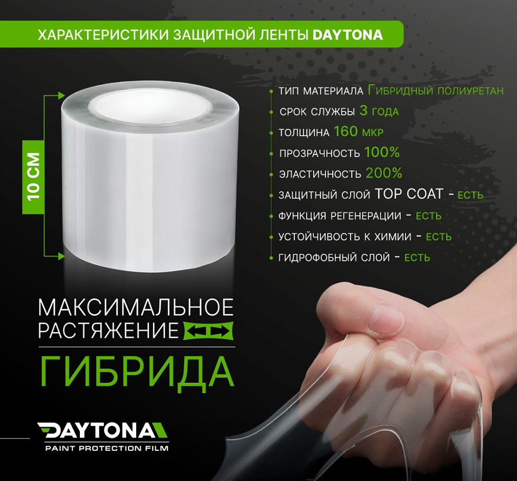 Защитная лента гибридный полиуретан DAYTONA PPF H300 ширина 10см (длина 15 м)