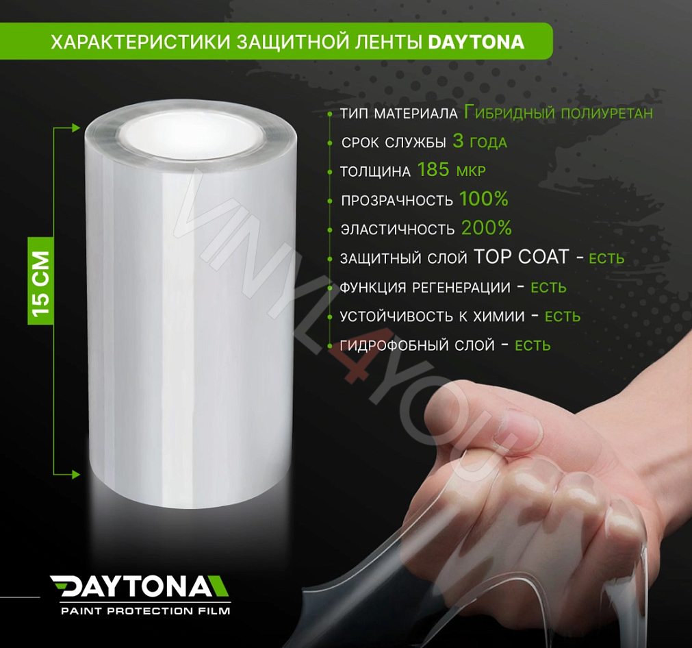 Защитная лента гибридный полиуретан DAYTONA PPF H300 ширина 15см
