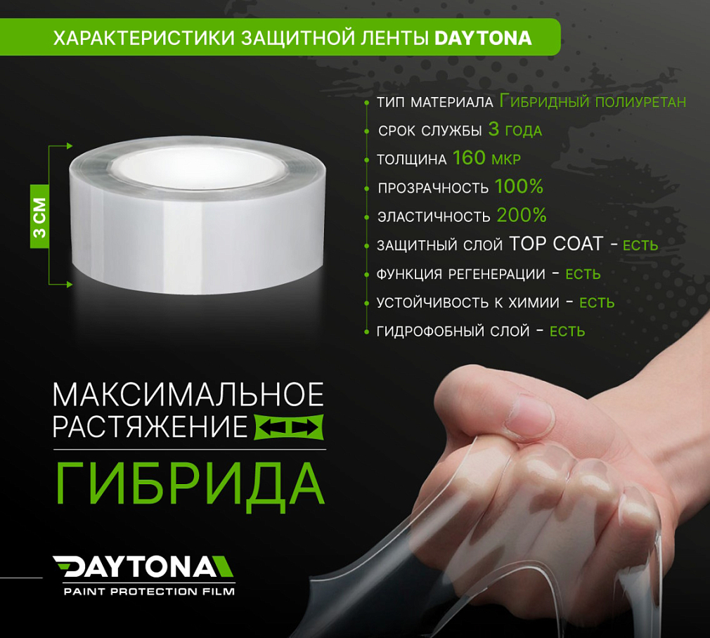 Защитная лента гибридный полиуретан DAYTONA PPF H300 ширина 3см