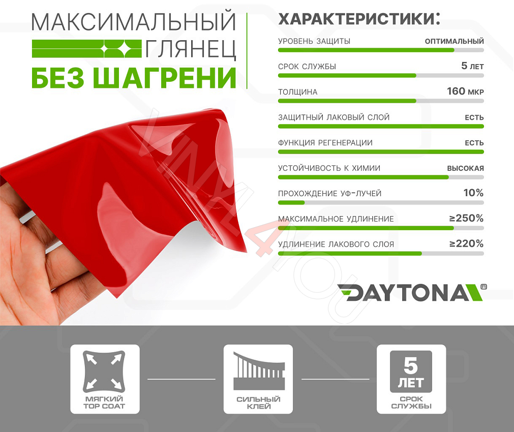 Гибридный полиуретан DAYTONA PPF H200 красная глянцевая пленка